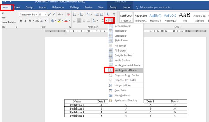 cara membuat tabel skripsi di word
