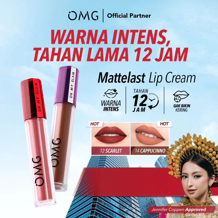 OMG OH MY GLAM Mattelast Lip Cream 2.9 g - Lip Cream Matte | Merah Jingga Official - foto 4