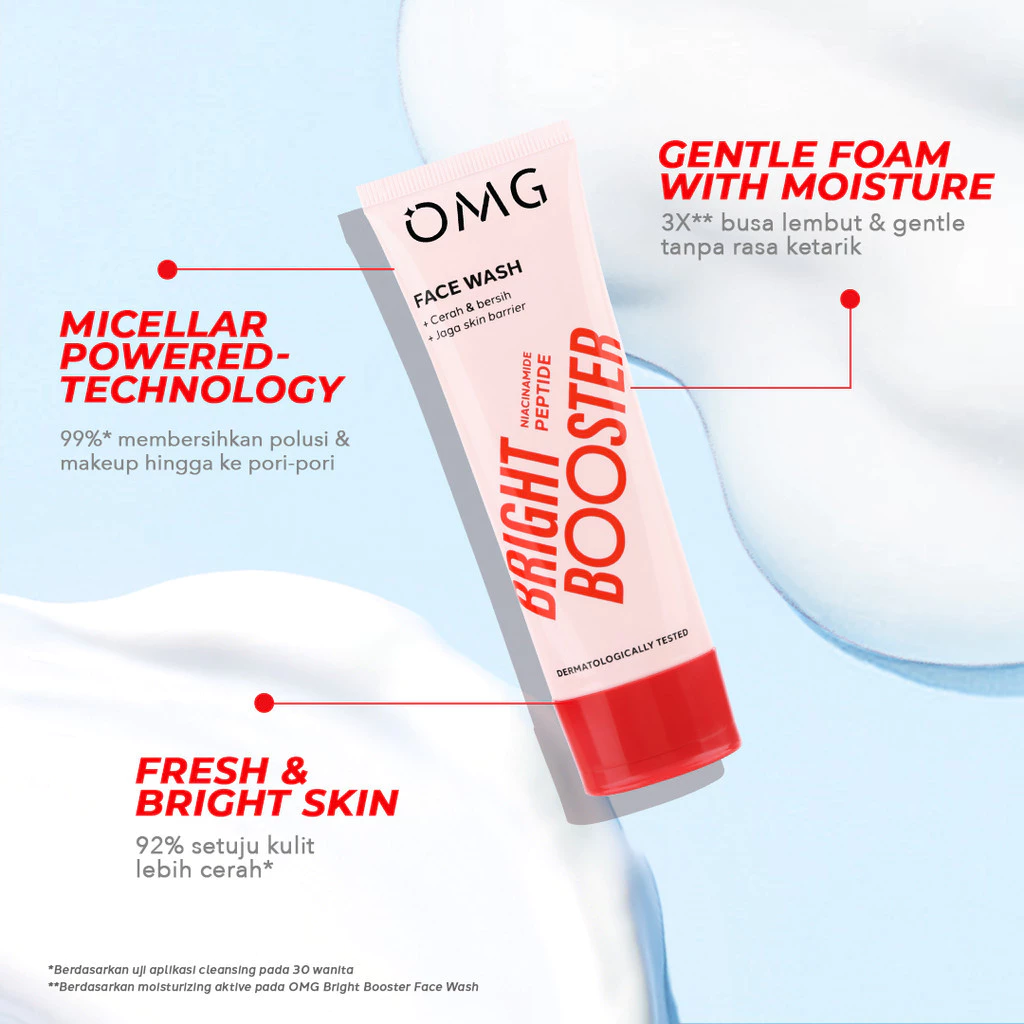 OMG Oh My Glow Bright Booster Face Wash 50ml & 100ml | Merah Jingga Official - foto 5