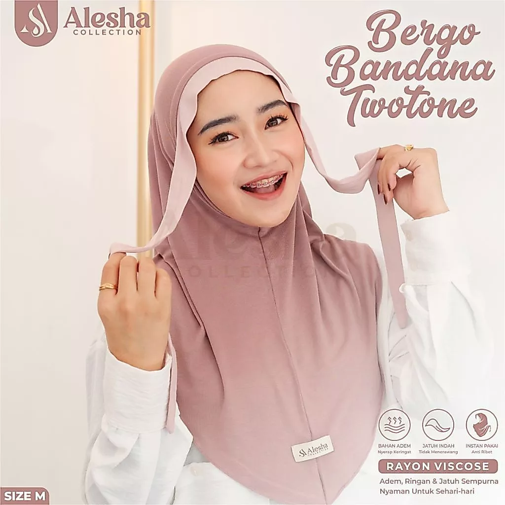 Alesha - Jilbab Bergo Kalea Two Tone Tali Bandana Rayon Viscose Size S/M/L/XL - foto 4
