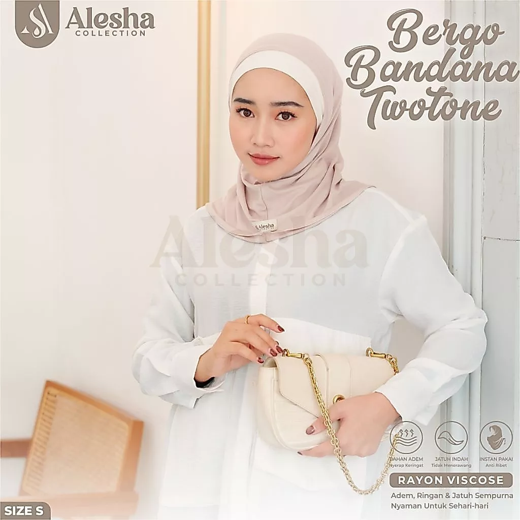 Alesha - Jilbab Bergo Kalea Two Tone Tali Bandana Rayon Viscose Size S/M/L/XL - foto 6