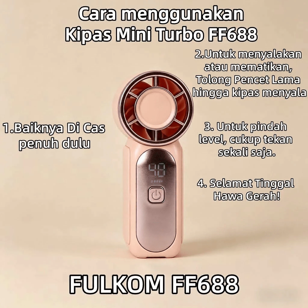 Kipas Turbo Viral FULKOM FF688: Ukuran Saku Angin Sejuk! 100 Tingkat Kecepatan + Layar Digital Digital LED - 2000mAh pak - foto 4