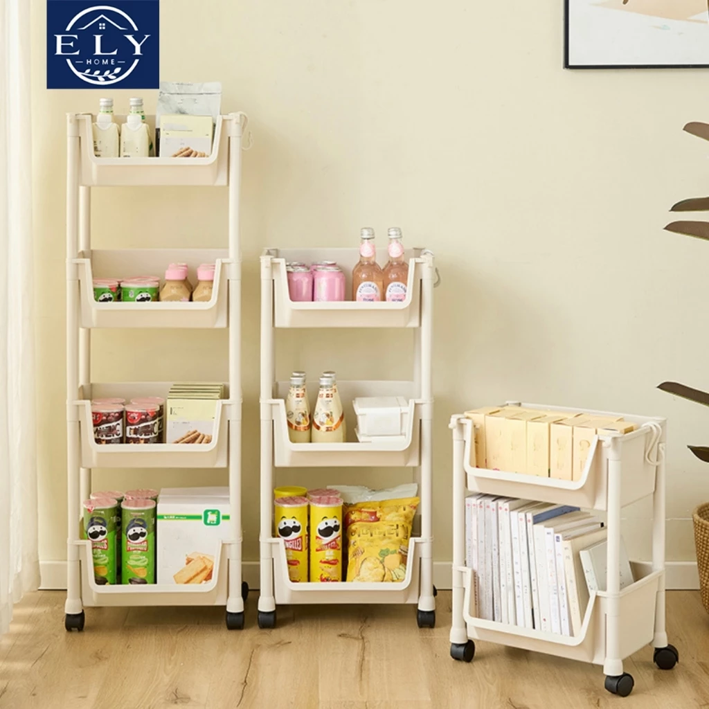 Rak dorong plastik rak dapur susun rak kamar mandi serbaguna 5 tingkat dengan roda - foto 3
