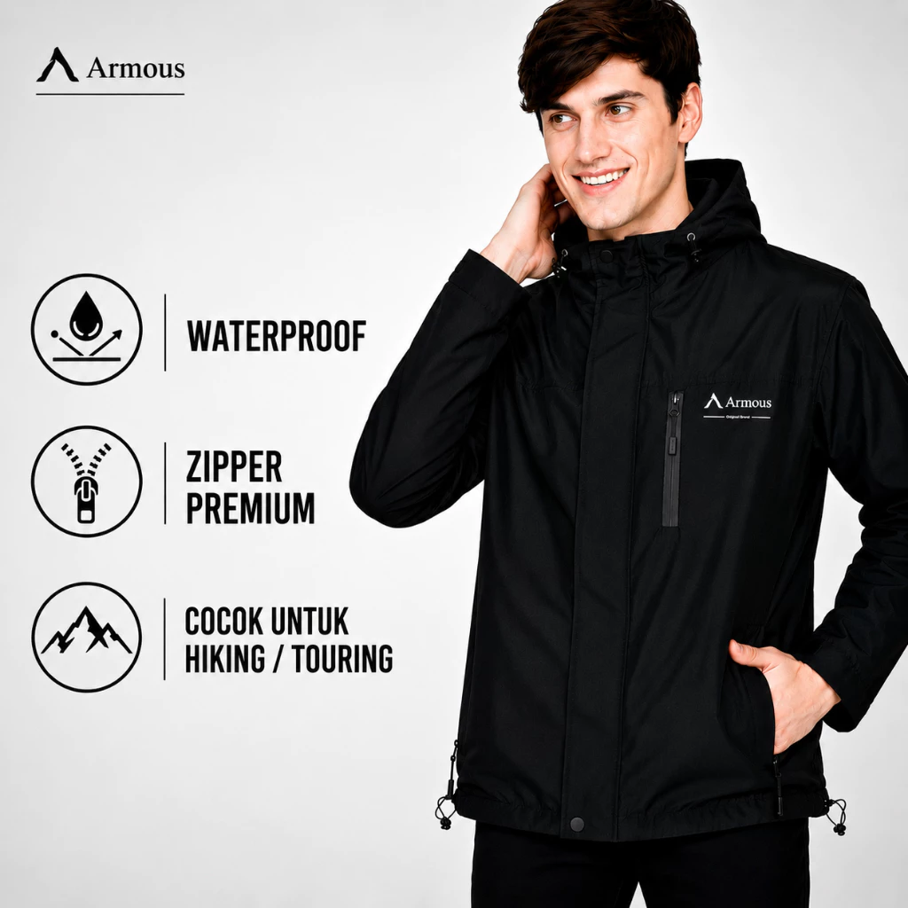 Armous Jaket Parasut Pria Windbreakers Outdoor Waterproof Bahan Taslan Premium