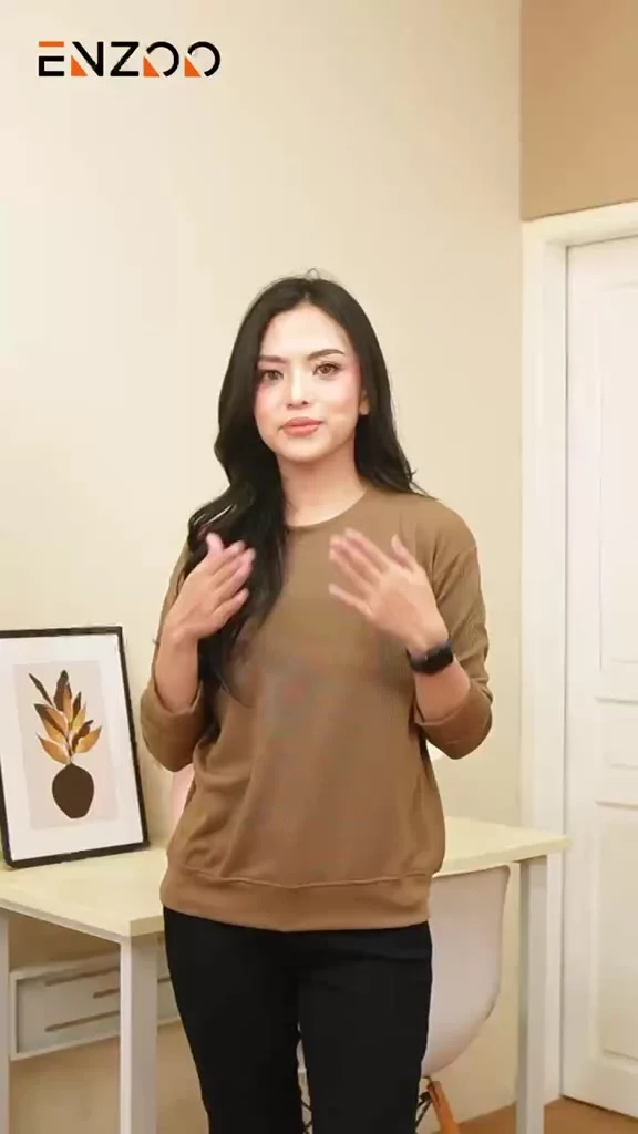 ENZOO X Dian Listiana - Basic Blouse Sweater Knit Lengan 7/8 Premium Atasan Wanita Outfit Korean Style - foto 3