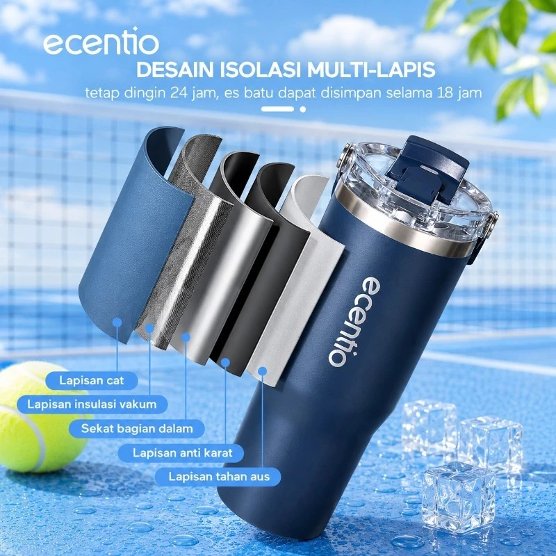 [Keep Cold 24 Hours] ecentio tumbler Stainless olahraga Vacuum 900ml tumbler tahan panas dingin 24 jam tumbler aesthetic - foto 6