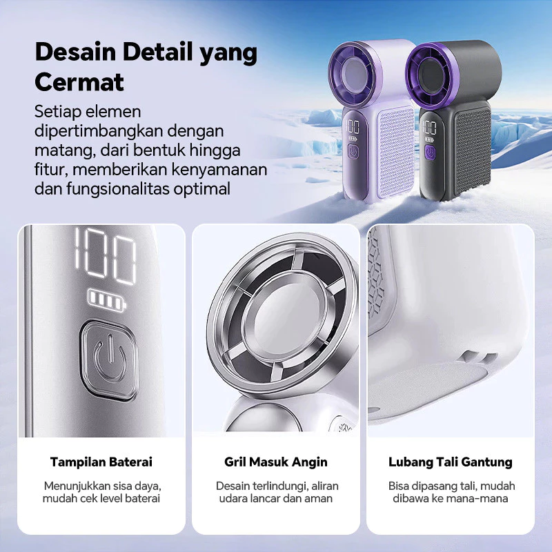 Mini Super Kencang Kipas LED Angin Tangan Genggam Turbo Dengan Daya 100gigi Strong Wind Fan Tahan Lama Yang Dapa Disesua - foto 5