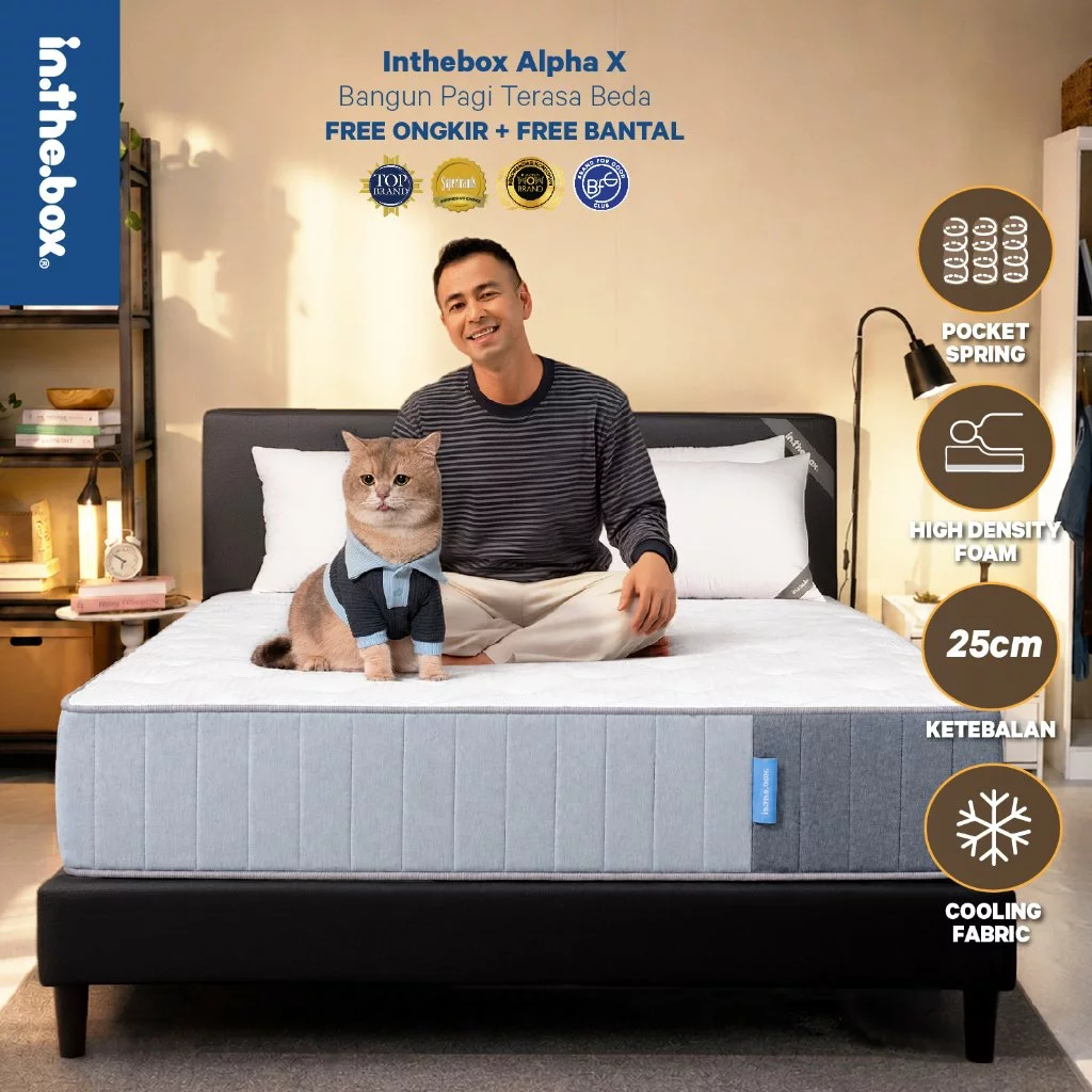 INTHEBOX ALPHA X - Kasur Springbed Pocket Spring Quilting Supersoft Tinggi 25 cm - FREE Bantal - Ukuran kasur 90x200, 10