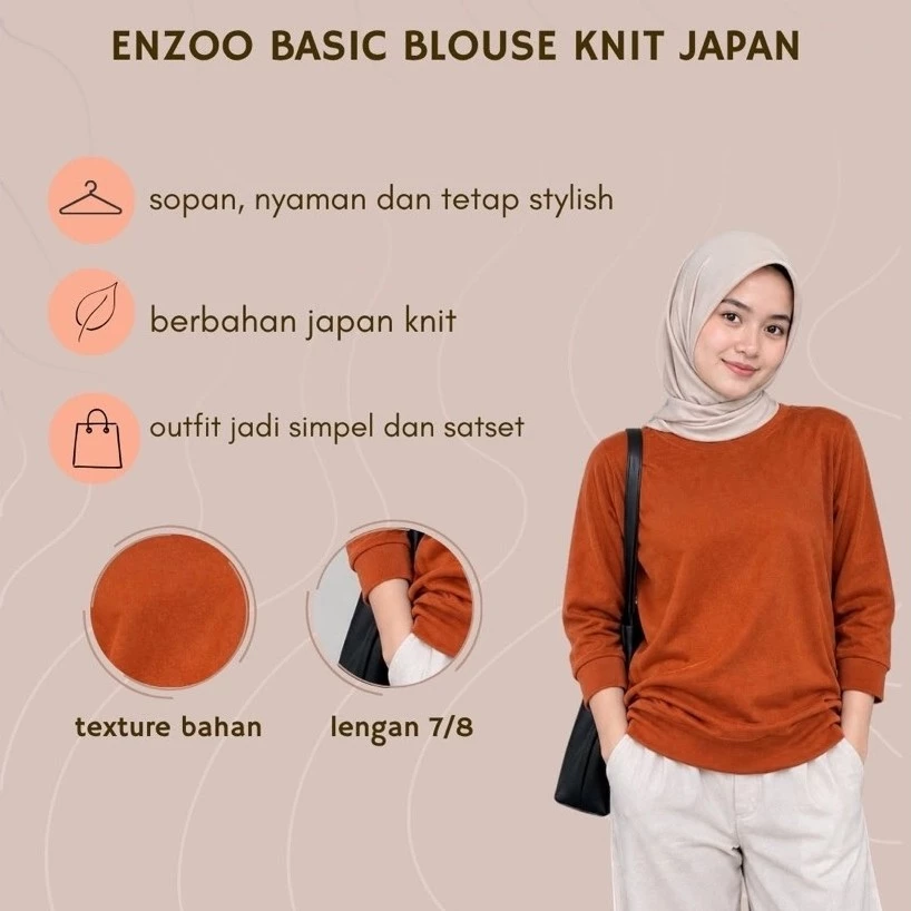 ENZOO X Dian Listiana - Basic Blouse Sweater Knit Lengan 7/8 Premium Atasan Wanita Outfit Korean Style - foto 4