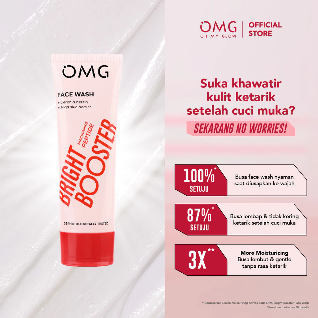 OMG Oh My Glow Bright Booster Face Wash 50ml & 100ml | Merah Jingga Official - foto 6
