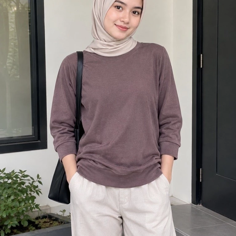 ENZOO X Dian Listiana - Basic Blouse Sweater Knit Lengan 7/8 Premium Atasan Wanita Outfit Korean Style