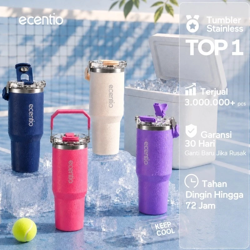 [Keep Cold 24 Hours] ecentio tumbler Stainless olahraga Vacuum 900ml tumbler tahan panas dingin 24 jam tumbler aesthetic
