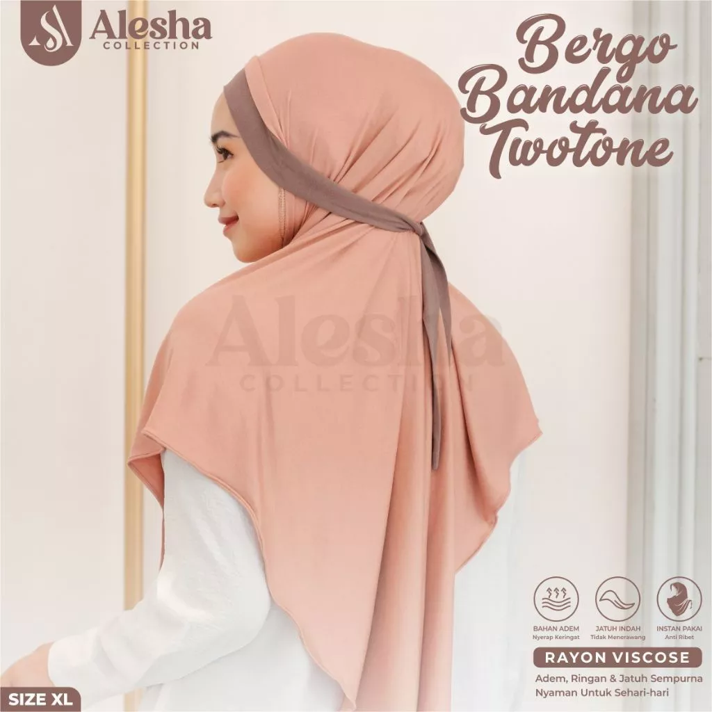 Alesha - Jilbab Bergo Kalea Two Tone Tali Bandana Rayon Viscose Size S/M/L/XL - foto 5