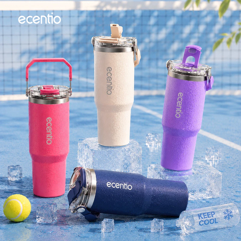 [Keep Cold 24 Hours] ecentio tumbler Stainless olahraga Vacuum 900ml tumbler tahan panas dingin 24 jam tumbler aesthetic - foto 3