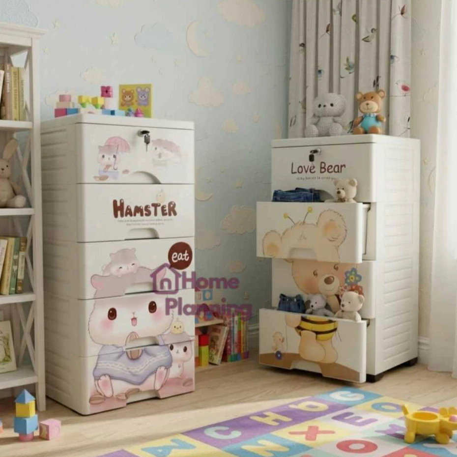 Lemari Pakaian Plastik Susun 4 Susun 5 Lemari plastik Babby Karakter Lucu - foto 3