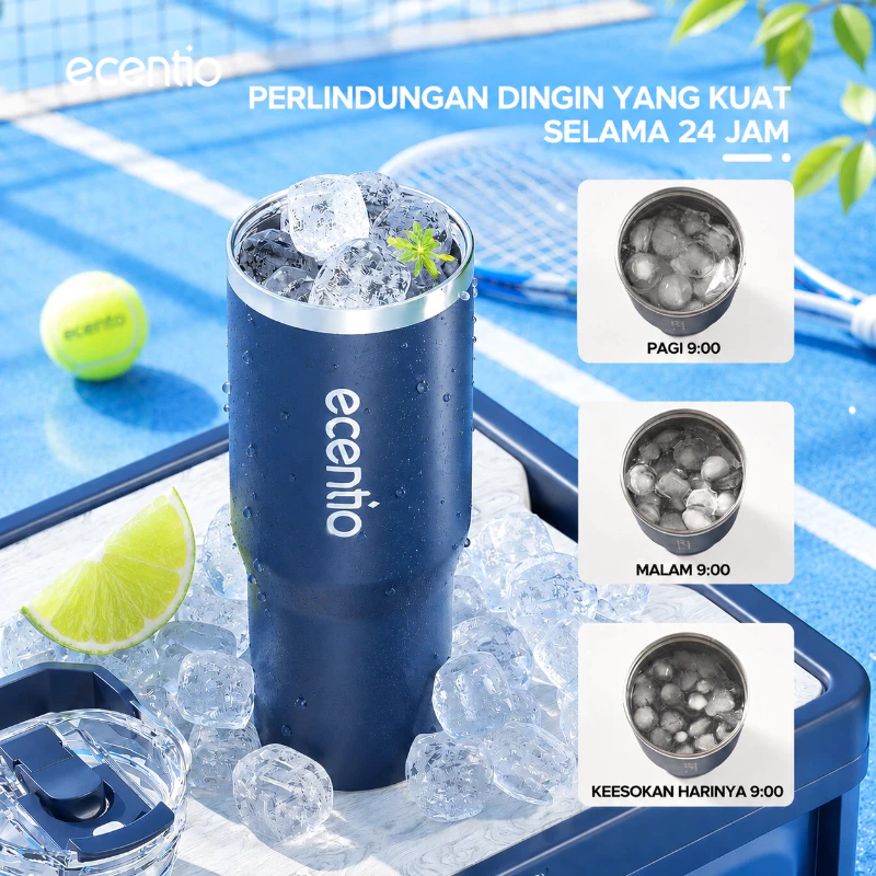 [Keep Cold 24 Hours] ecentio tumbler Stainless olahraga Vacuum 900ml tumbler tahan panas dingin 24 jam tumbler aesthetic - foto 4